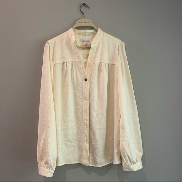 Women’s charter club cream textured button up long sleeve blouse size large 14 - Picture 1 of 6